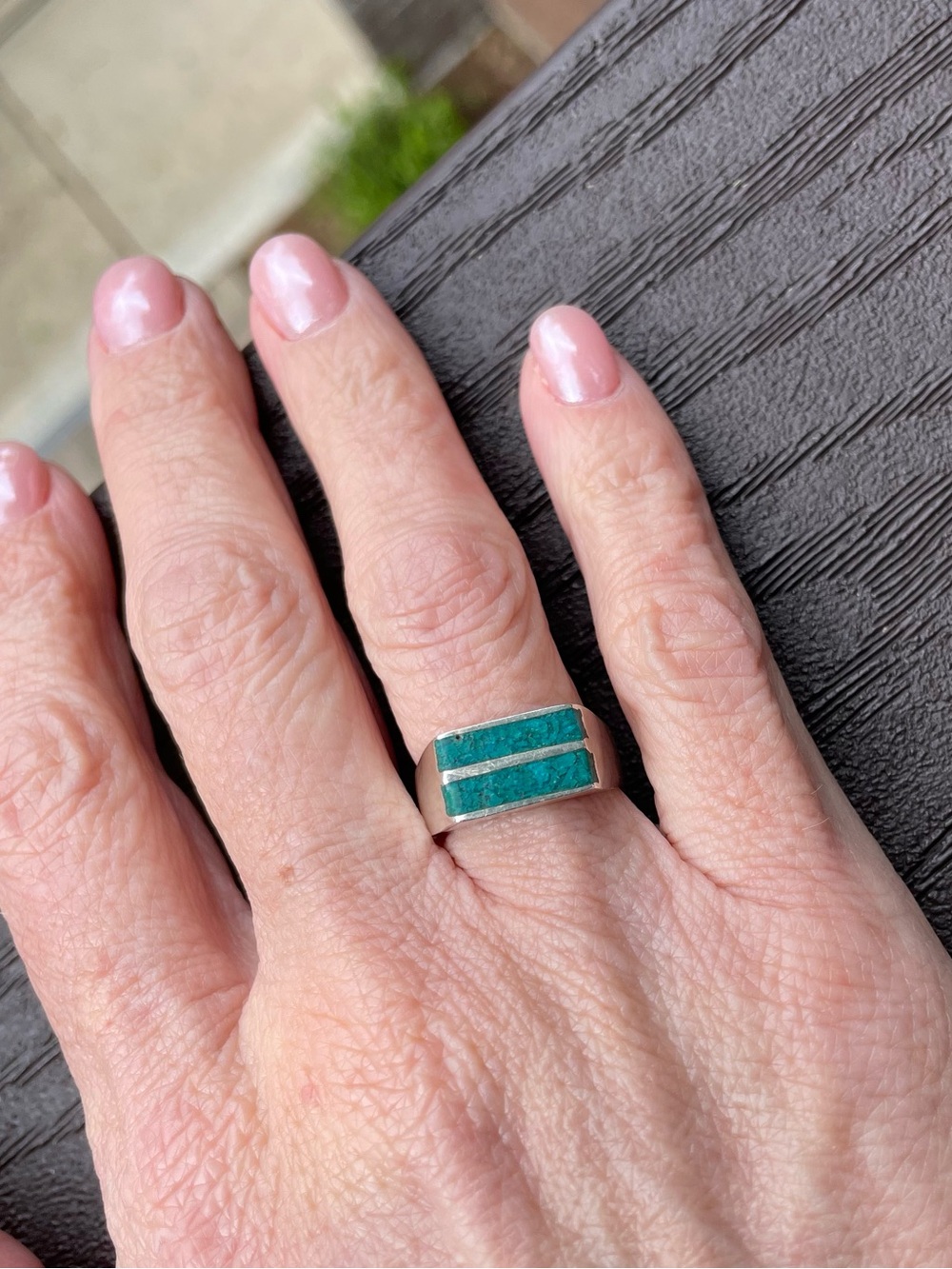 Vintage Mexican Signed Turquoise Signet Minimalist Ring in Sterling Silver, 6.5 - Picture 5 of 15